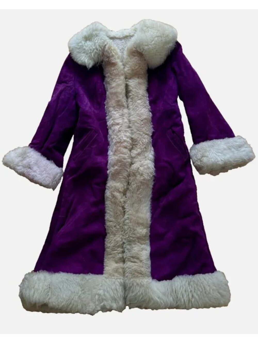 Purple Suede Sheepskin Shearling Leather Vintage Fur Penny Lane Long